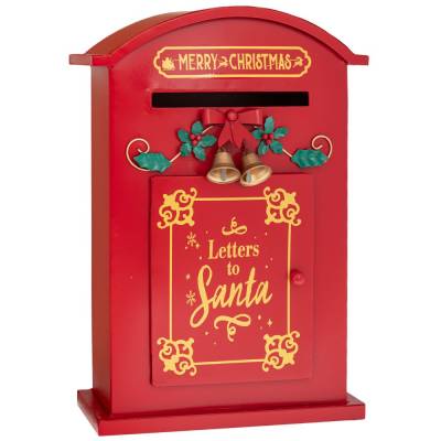 Decoratiune cutie postala Mos Craciun din metal, 41 cm
