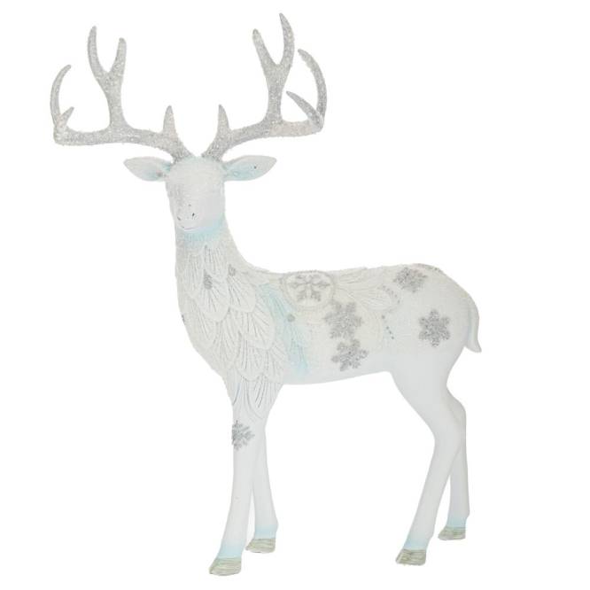 Decoratiune Craciun cerb alb in picioare, polirasina, 30 cm