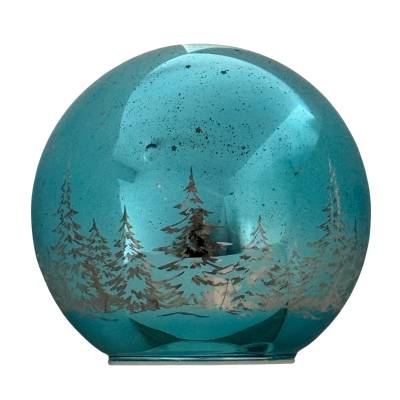 Decoratiune Craciun luminoasa, glob de sticla turcoaz, 15 cm