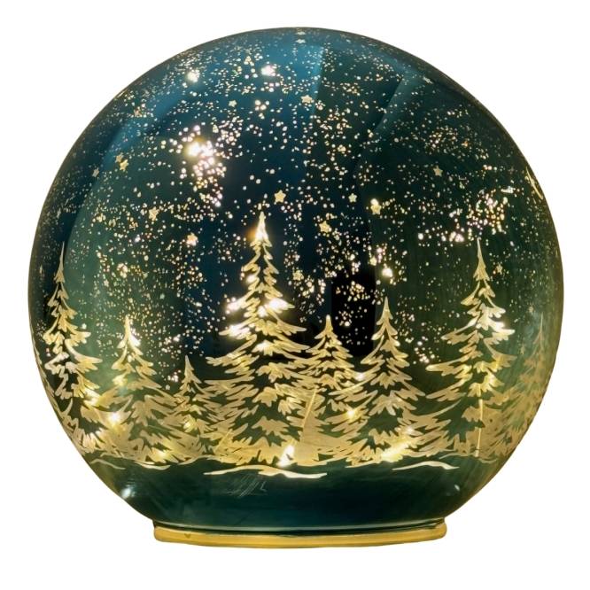 Decoratiune Craciun luminoasa, glob de sticla turcoaz, 15 cm