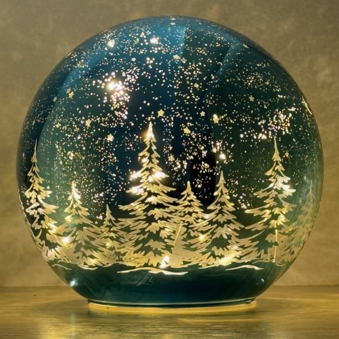 Decoratiune Craciun luminoasa, glob de sticla turcoaz, 15 cm