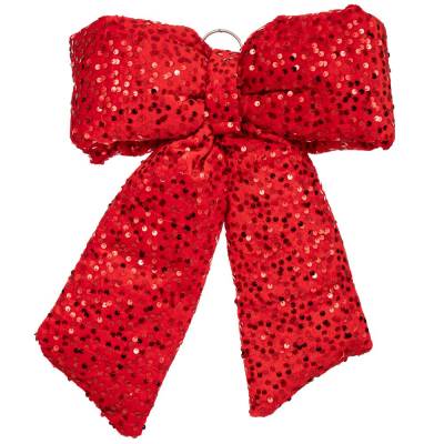 Decoratiune brad, fundita catifelata rosie cu paiete, 40 cm