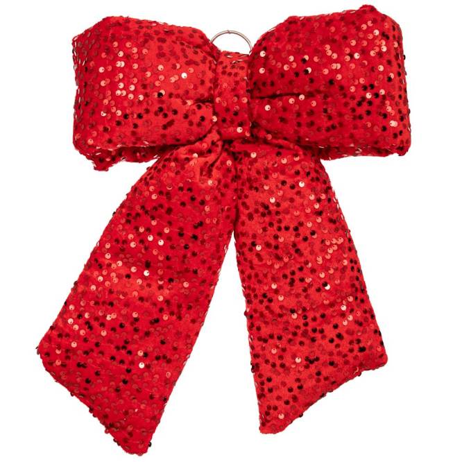 Decoratiune brad, fundita catifelata rosie cu paiete, 40 cm