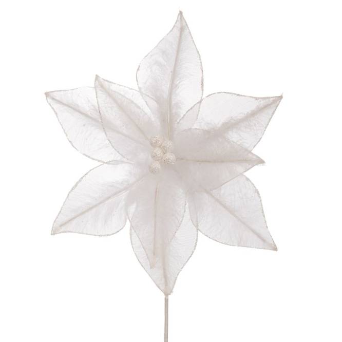 Decoratiune brad craciunita alba, din panza si pene, 40 x 28 cm