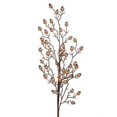 Decoratiune brad, crenguta cu bobite aurii, 75 cm