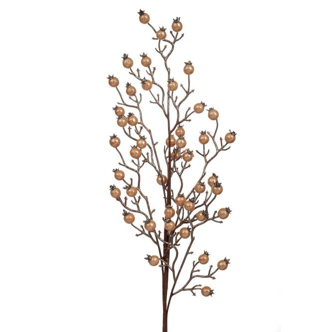 Decoratiune brad, crenguta cu bobite aurii, 75 cm