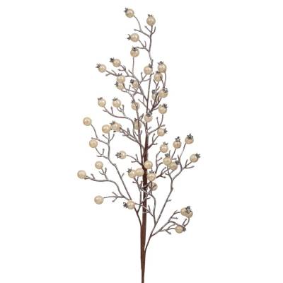Decoratiune brad, crenguta cu bobite de culoare champagne, 75 cm