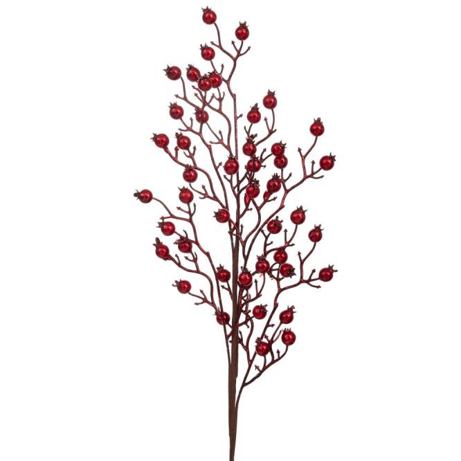 Decoratiune brad, crenguta cu bobite rosii, 75 cm