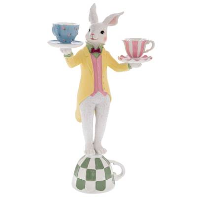 Decoratiune Pasti, iepuras cu suport pentru 2 lumanari, 40 cm
