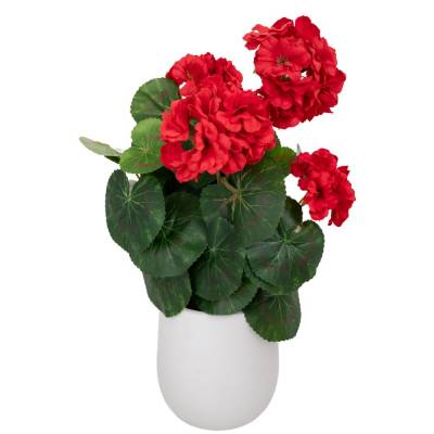 Muscata artificiala rosie in vas de plastic alb, 38 cm