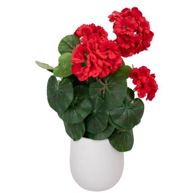 Muscata artificiala rosie in vas de plastic alb, 38 cm