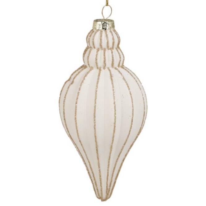 Set 12 globuri conice din sticla alba cu finisaje aurii, diametru 7 cm