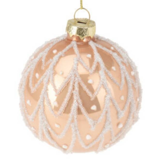 Set 12 globuri din sticla, champagne si albe cu sclipici, diametru 8 cm