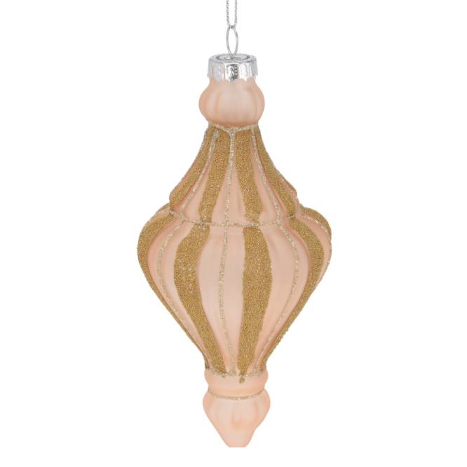 Set 12 globuri din sticla, roz prafuit cu sclipici auriu, diametru 7 cm