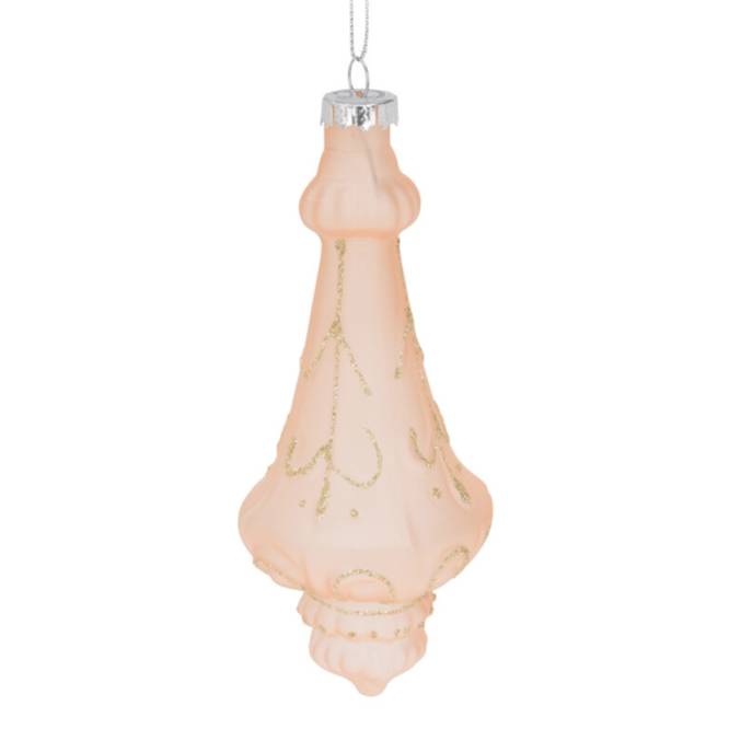 Set 12 globuri din sticla, roz prafuit cu sclipici auriu, diametru 7 cm