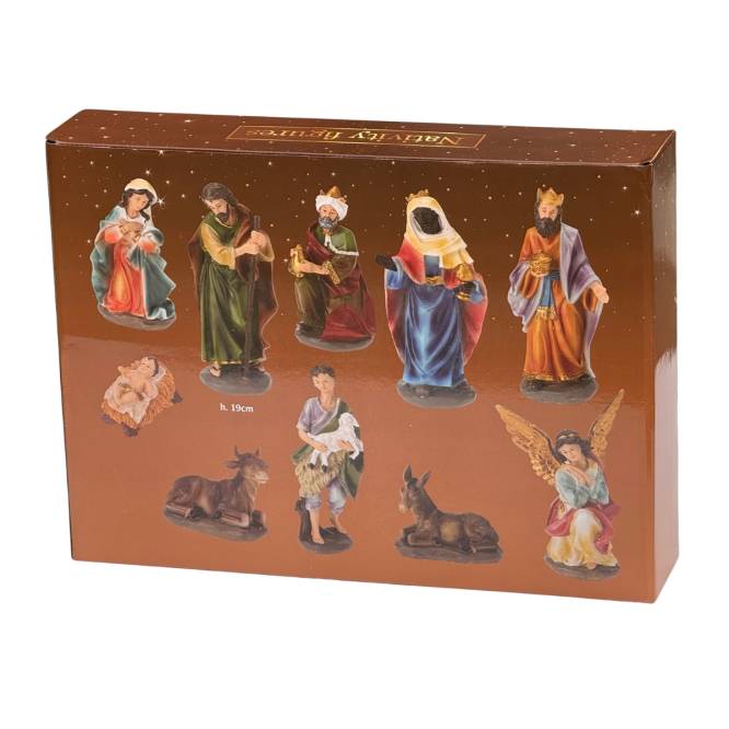 Set 10 figurine polirasina, scena Nasterii Domnului, 19 cm inaltime