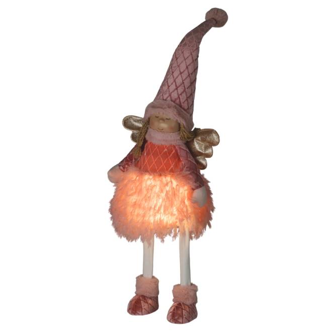 Decoratiune Craciun ingeras fetita in costumas roz cu leduri, 81 cm