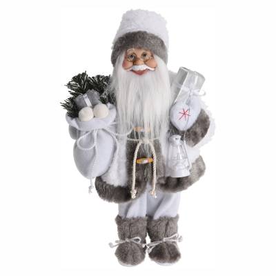 Decoratiune Mos Craciun in costum gri 80 cm