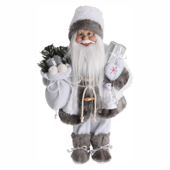Decoratiune Mos Craciun in costum gri 80 cm