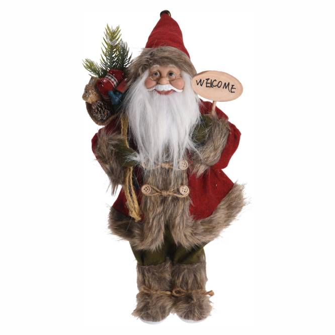 Decoratiune Mos Craciun in costum maro 80 cm