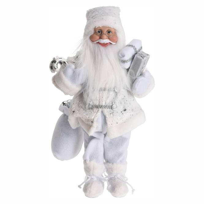 Decoratiune Mos Craciun in costum alb 37 cm