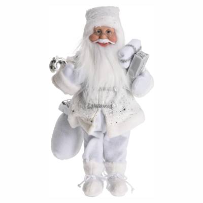 Decoratiune Mos Craciun in costum alb 46 cm