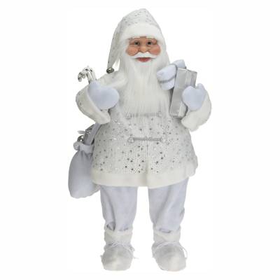 Decoratiune Mos Craciun in costum alb 80 cm