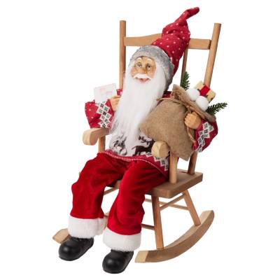 Decoratiune Mos Craciun pe scaun balansoar, 45 cm