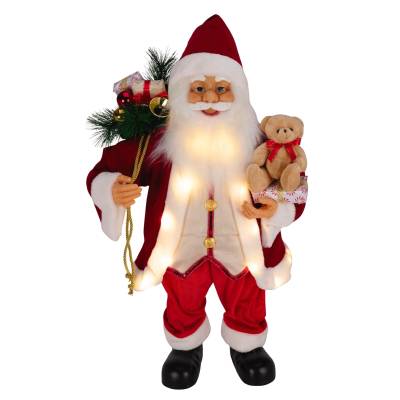Decoratiune Mos Craciun in costum rosu, iluminat LED, 80 cm