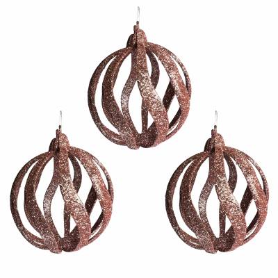 Set trei globuri cu sclipici pentru brad 8 cm