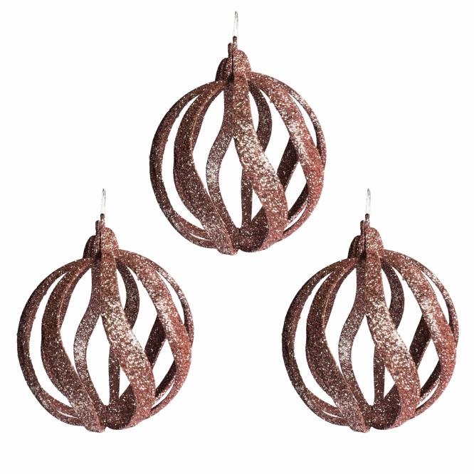 Set trei globuri cu sclipici pentru brad 8 cm