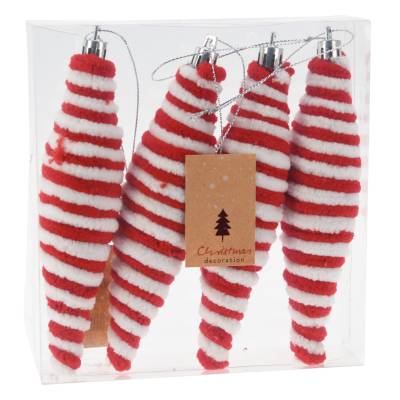 Decoratiune brad set de 4 globuri lunguiete textile de 15 cm