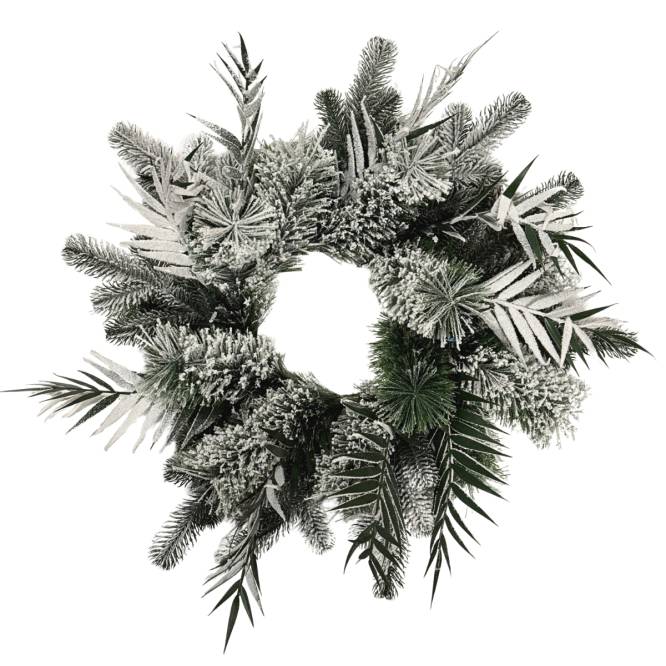 Coronita bogata de brad artificial cu aspect nins, 65 cm
