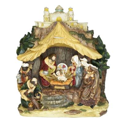 Decoratiune Craciun scena nativa din polirasina, cu LED, 36 cm