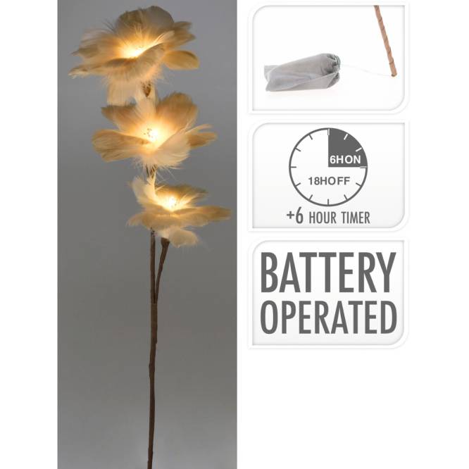 Decoratiune brad crenguta cu 3 flori cu leduri, 80 cm