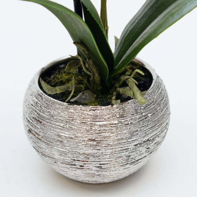 Orhidee artificiala Phalaenopsis alba cu aspect 100% natural in vas ceramic, 30 cm