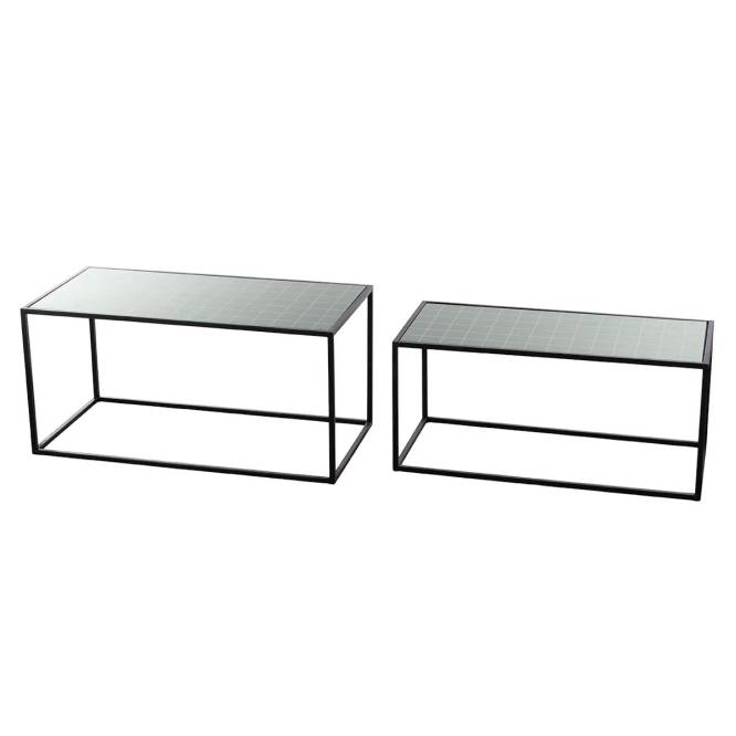 Set 2 mese din metal cu blat de sticla, 78 cm