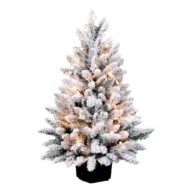 Brad artificial Flock Deluxe Pot Tree LED 90 cm cu baterii